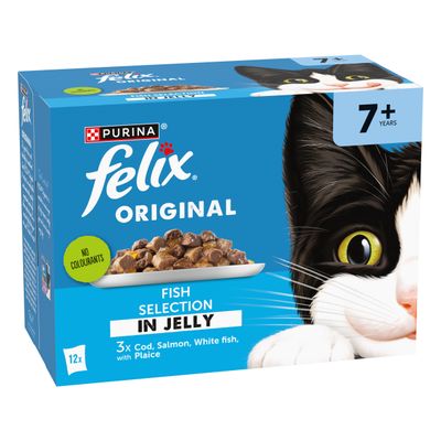 FELIX Original 7+ with White Fish, Plaice, Cod, Salmon in Jelly Wet Cat Food ( 12 × 85g ) × 4