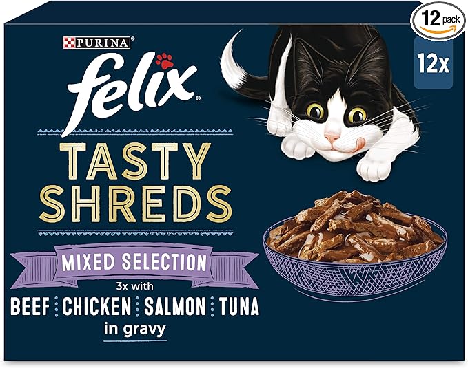 Felix Tasty Shreds Mixed Selection in Gravy Wet Cat Food ( 12 Pack × 80G ) - 4 packs