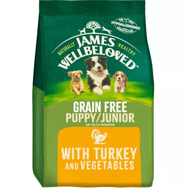 James Wellbeloved Grain Free Puppy/Junior Dry Dog Food Turkey & Veg - 1.5kg