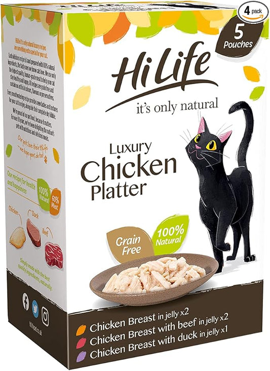 HiLife It's Only Natural Luxury Chicken Platter in jelly 5 x 50g Multipack ( 4 Packs )