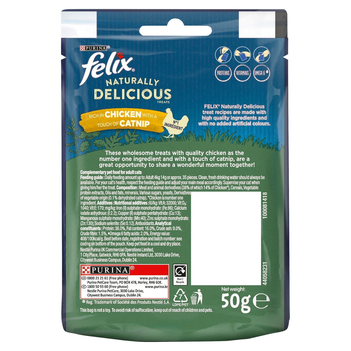 Felix Naturally Delicious Treats Chicken & Catnip ( 50g × 8 )