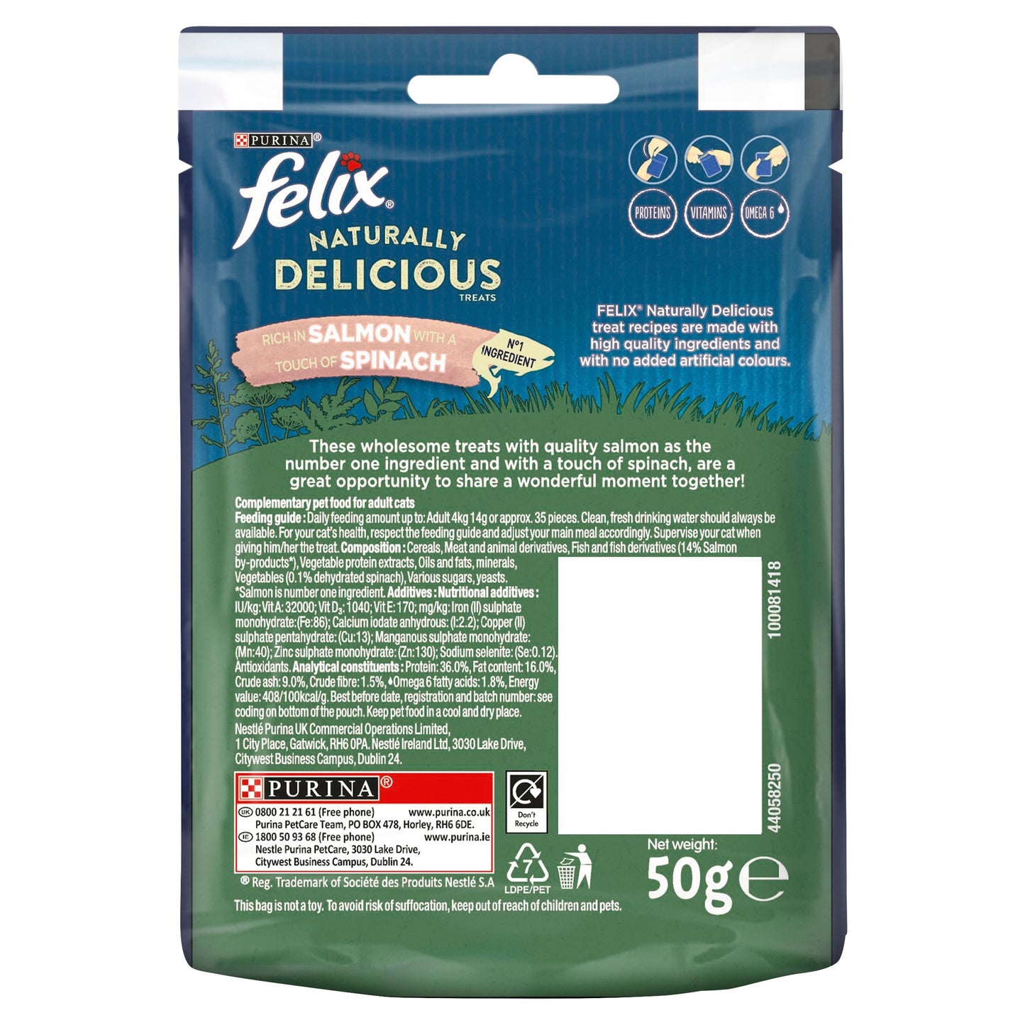 Felix Naturally Delicious Treats Salmon & Spinach ( 50g × 8 )