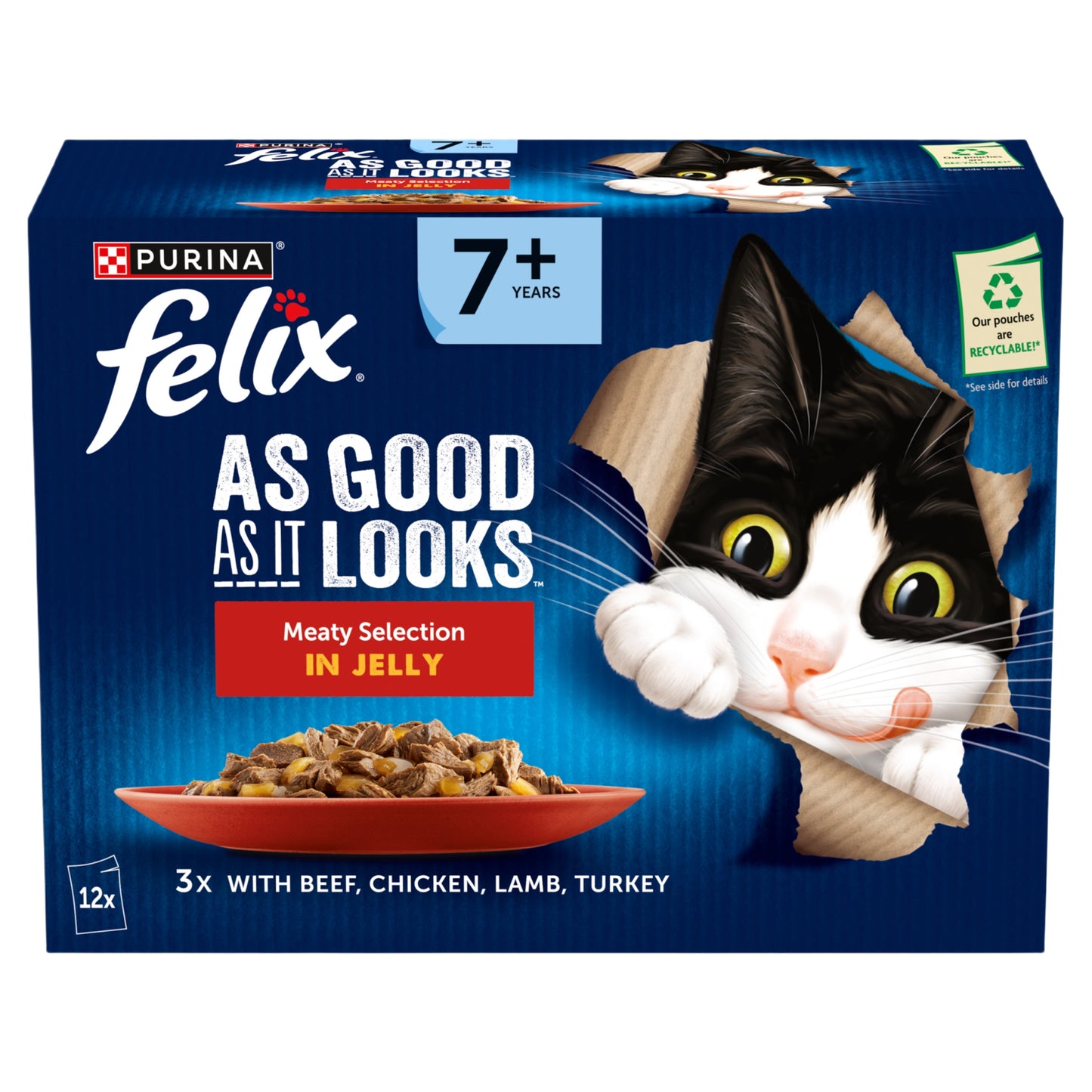 FELIX As Good As it Looks Senior 7+ Meat in Jelly Wet Cat Food ( 12pk × 85g ) × 4x