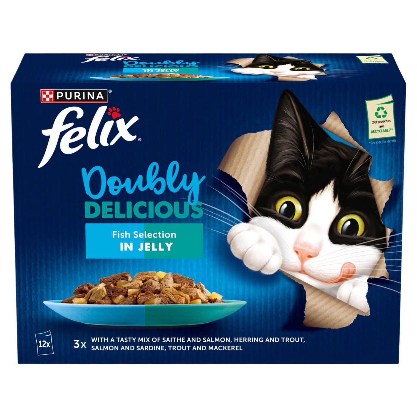 FELIX Doubly Delicious Fish Selection in Jelly Wet Cat Food ( 12pk × 85g ) × 4