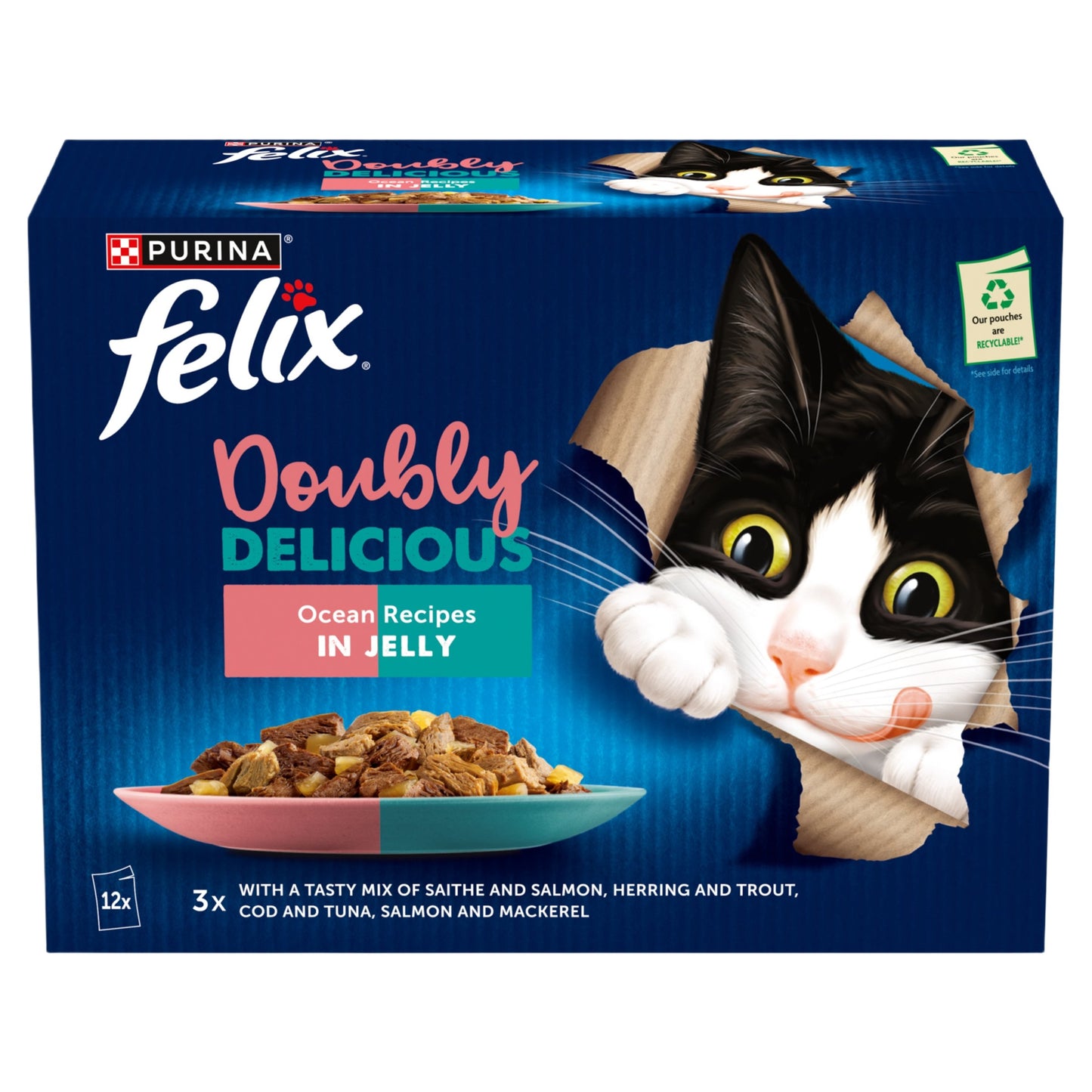 FELIX Doubly Delicious Ocean Recipes in Jelly Wet Cat Food ( 12pk × 85 g ) × 4