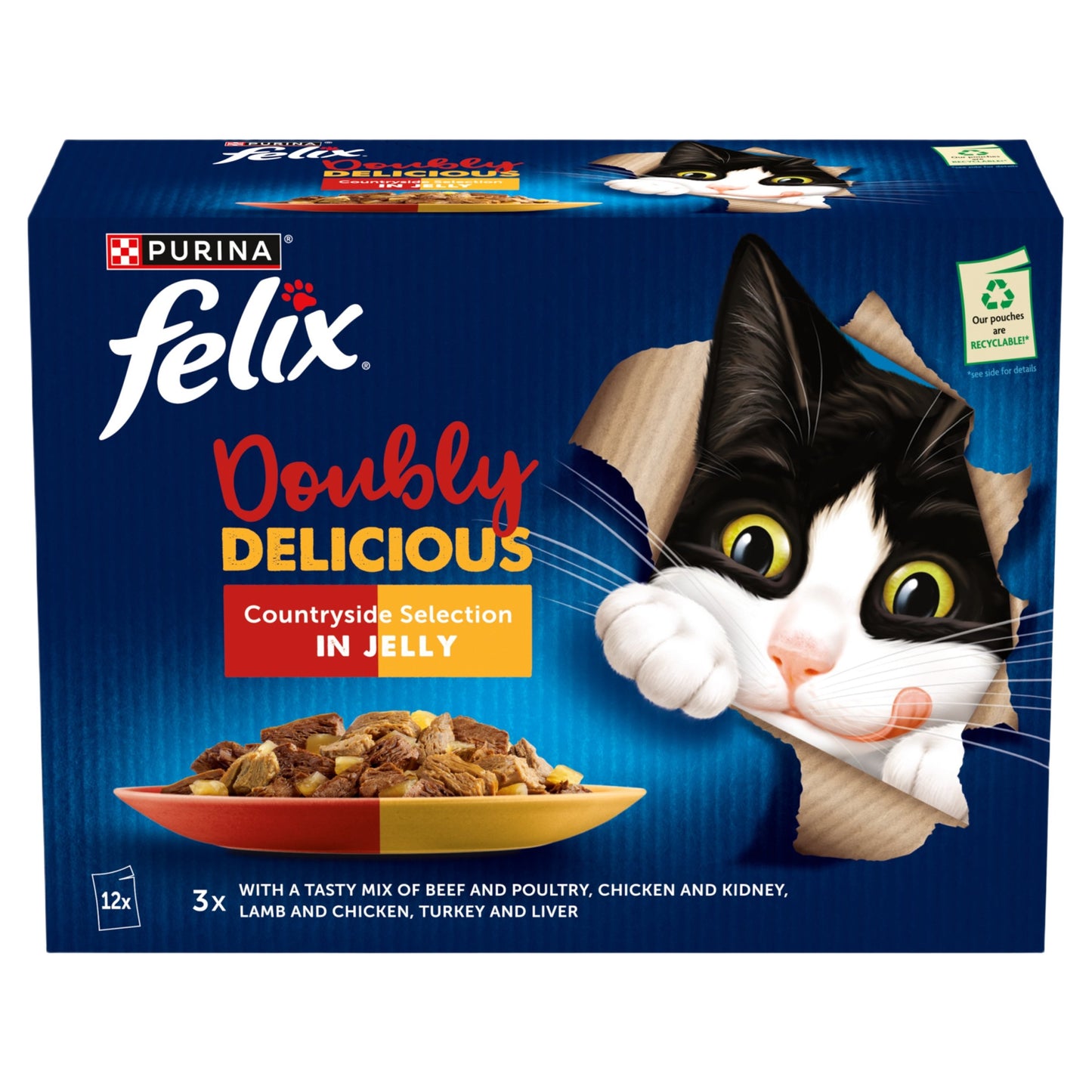 FELIX Doubly Delicious Countryside Selection Wet Cat Food ( 12pk × 85g ) - pack of 4