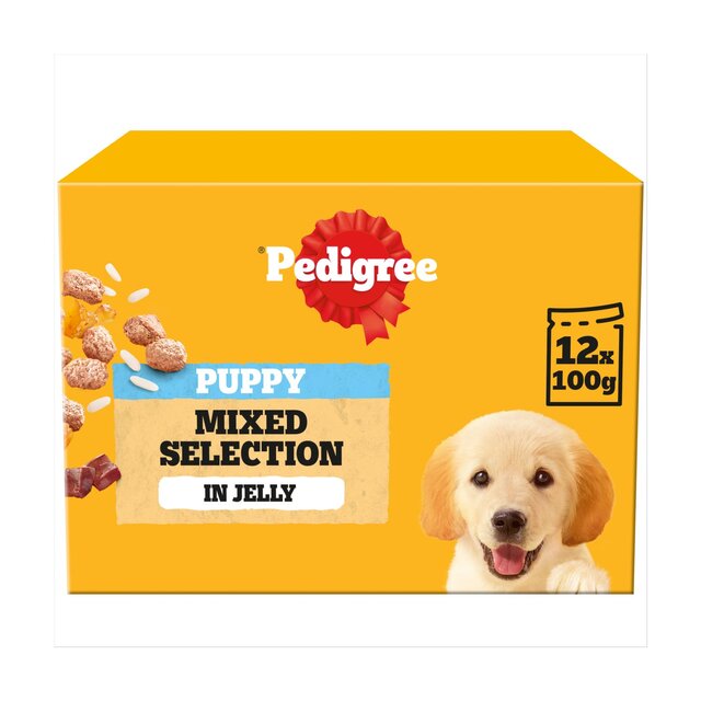 Pedigree Puppy Wet Dog Food Pouches Mixed Selection in Jelly (12pk × 100g)-4 Packs
