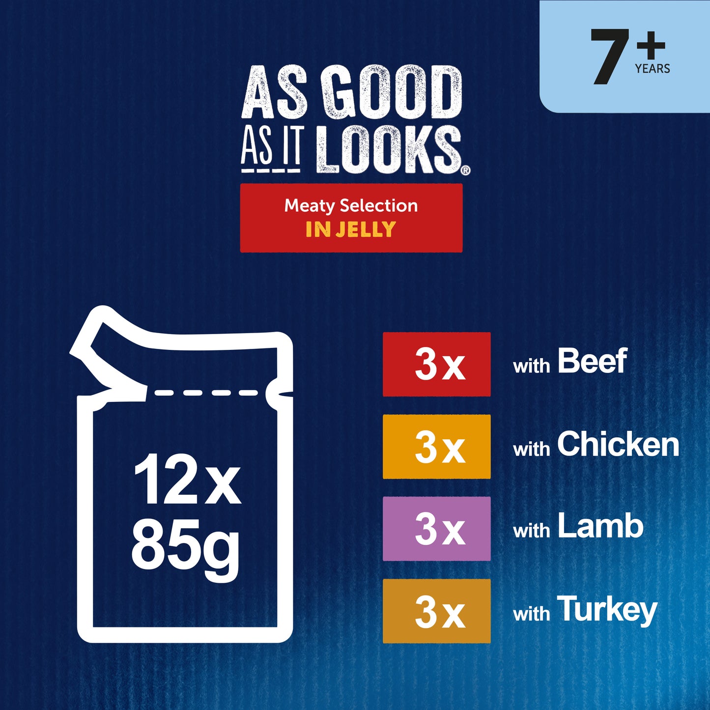 FELIX As Good As it Looks Senior 7+ Meat in Jelly Wet Cat Food ( 12pk × 85g ) × 4x