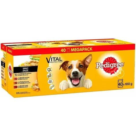 Pedigree Dog Pouches Mixed Selection in Gravy 40 for 36 Mega Pack-400g