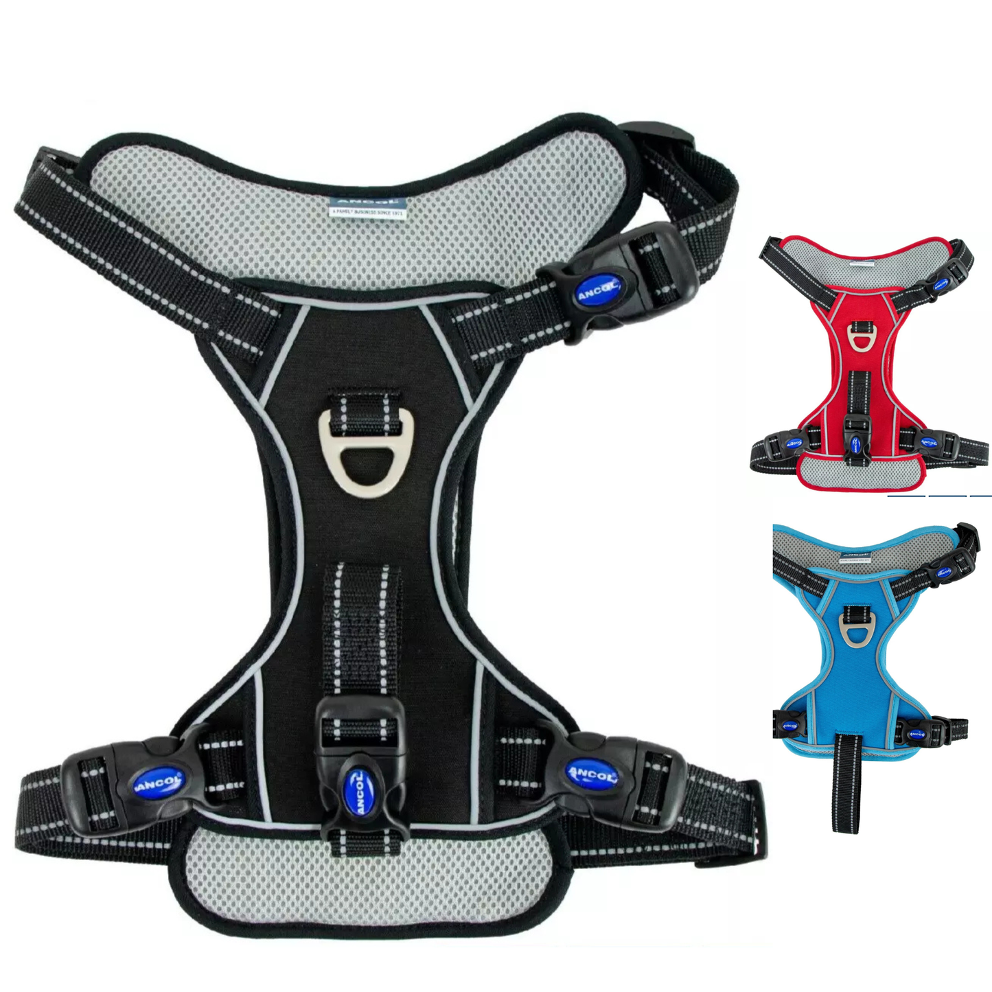 Ancol Viva Dog Travel Harness – Secure, Comfortable & Reflective Design-Blk,Red