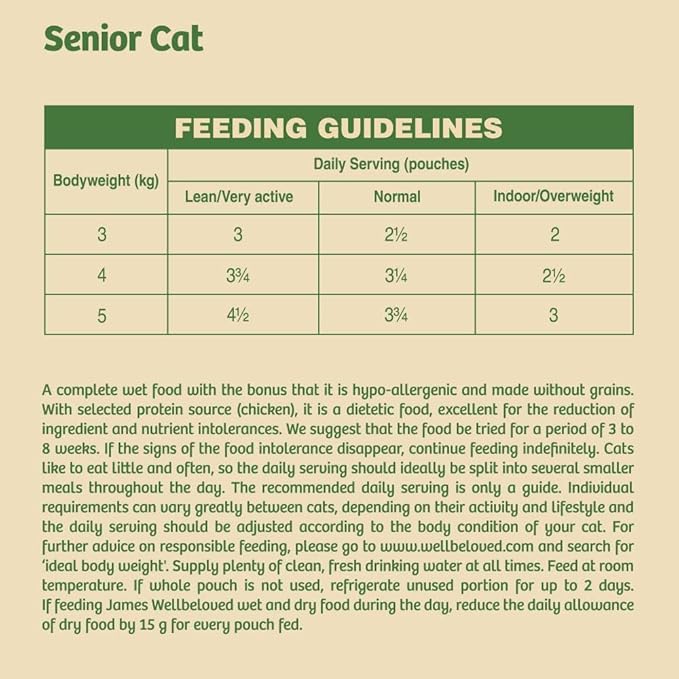 James Wellbeloved Grain Free Senior Cat Food Pouch Chicken in Jelly ( 12 x 85g )