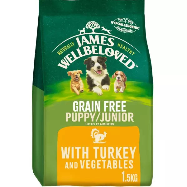 James Wellbeloved Grain Free Puppy/Junior Dry Dog Food Turkey & Veg - 1.5kg
