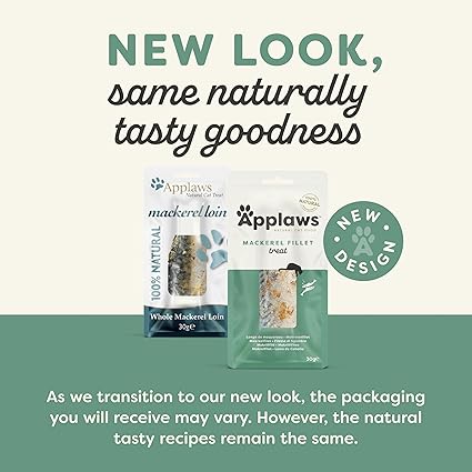 Applaws 100% Natural Cat Treats, Mackerel Loin Cat Snack, 30g Pouch (Pack of 12)