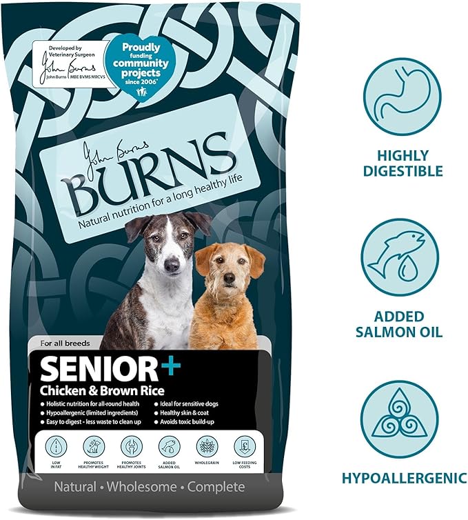 Burns Senior+ Chicken & Brown Rice Dry Dog Food - 12kg