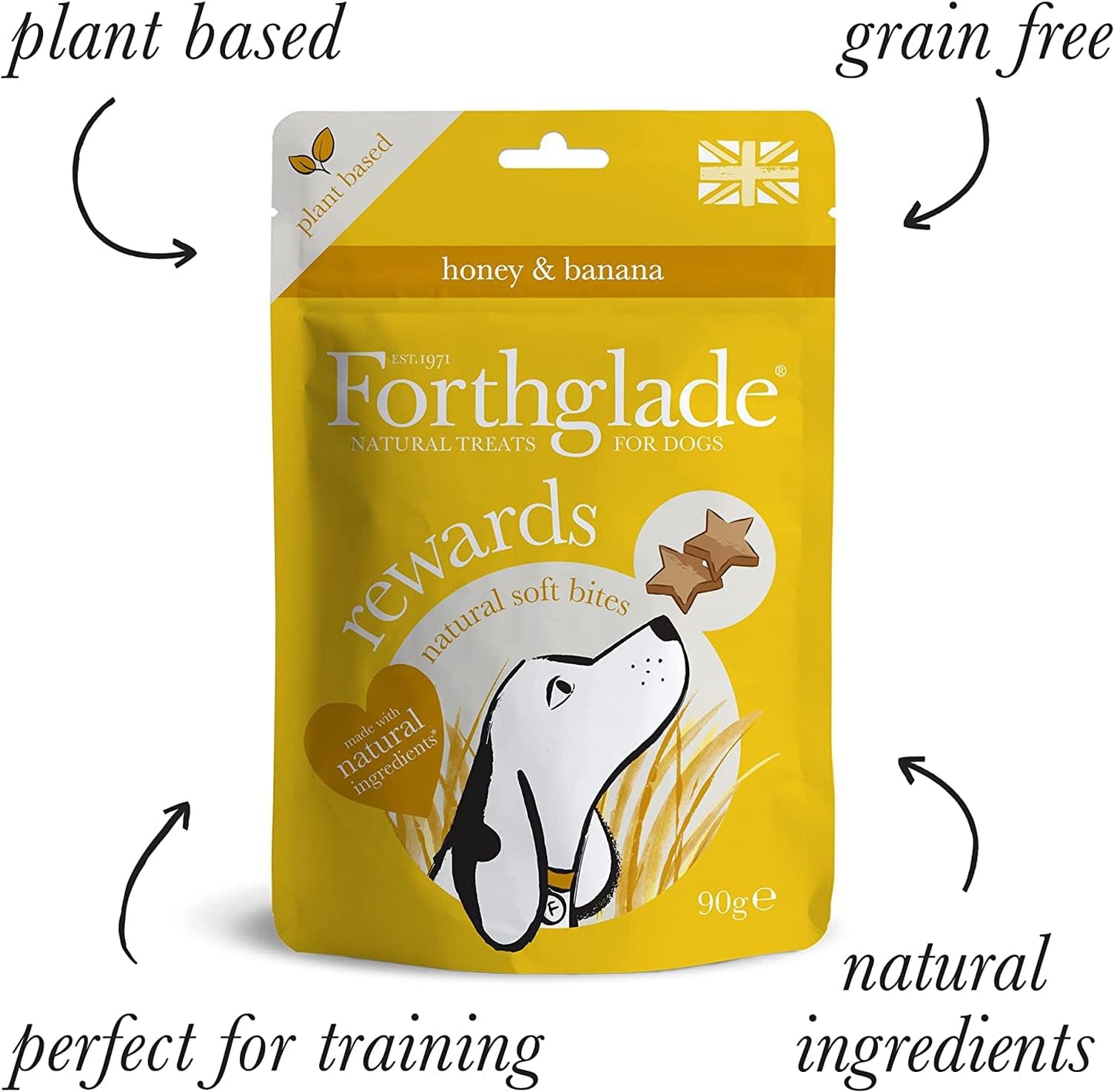 Forthglade Natural Dog Treats - Banana and Honey Plant Based & Grain Free Soft Bites (8 x 90g) - for Dogs aged 2 Months+