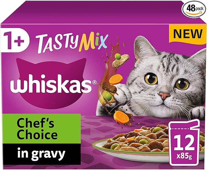 Whiskas 1+ Chef's Choice Mix Adult Wet Cat Food Pouches in Gravy - (12 × 4 = 48 pack)