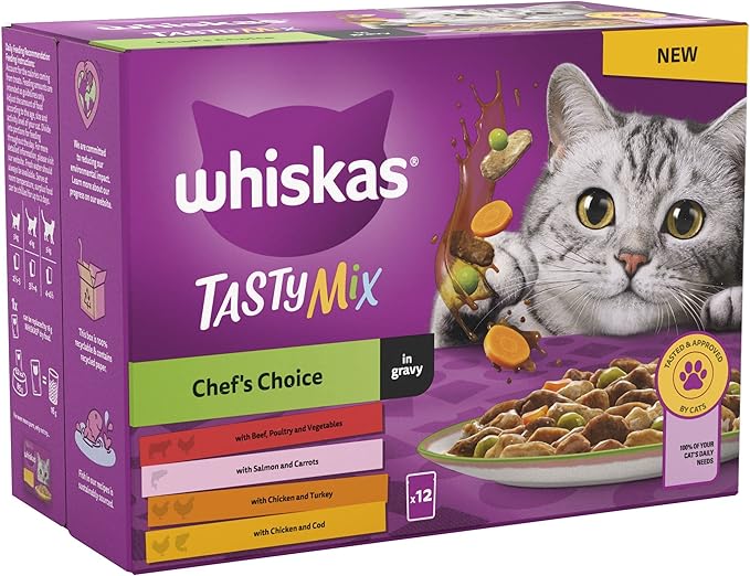 Whiskas 1+ Chef's Choice Mix Adult Wet Cat Food Pouches in Gravy - (12 × 4 = 48 pack)