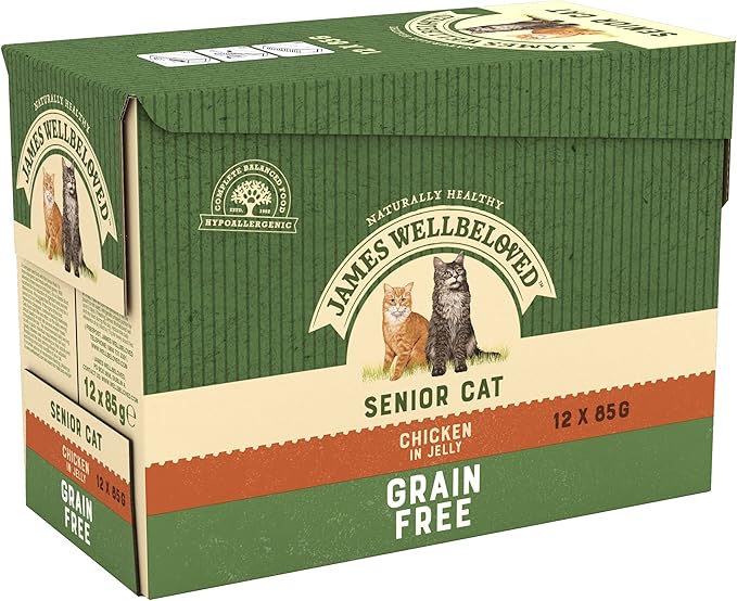 James Wellbeloved Grain Free Senior Cat Food Pouch Chicken in Jelly ( 12 x 85g )