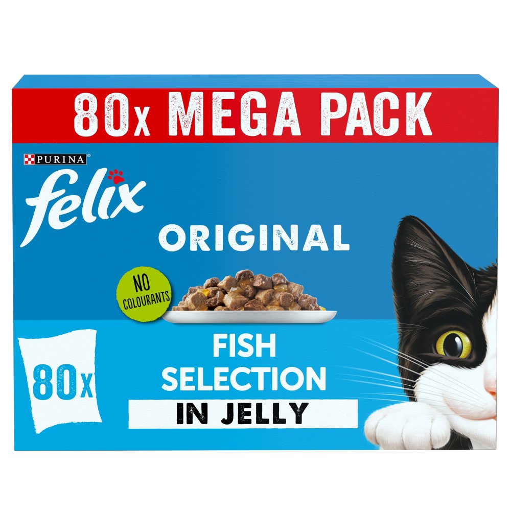 FELIX Original with White Fish, Plaice, Cod, Salmon in Jelly Wet Cat Food ( 80 × 85g )