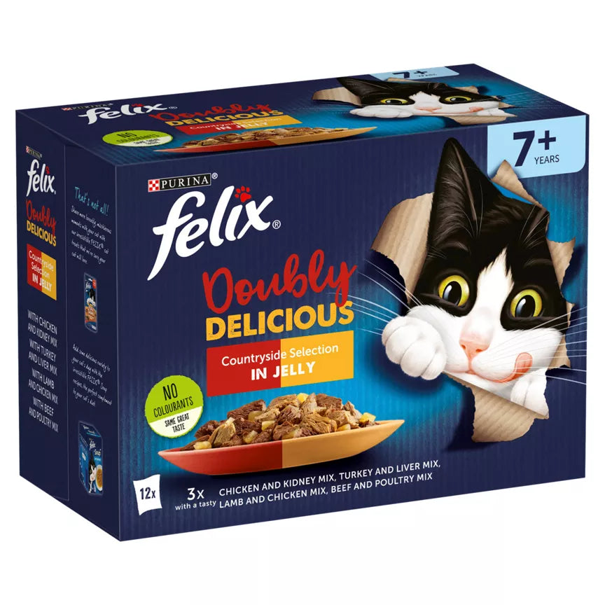 FELIX Doubly Delicious 7+ Countryside Selection Wet Cat Food Pack of 4-( 12 × 85g )