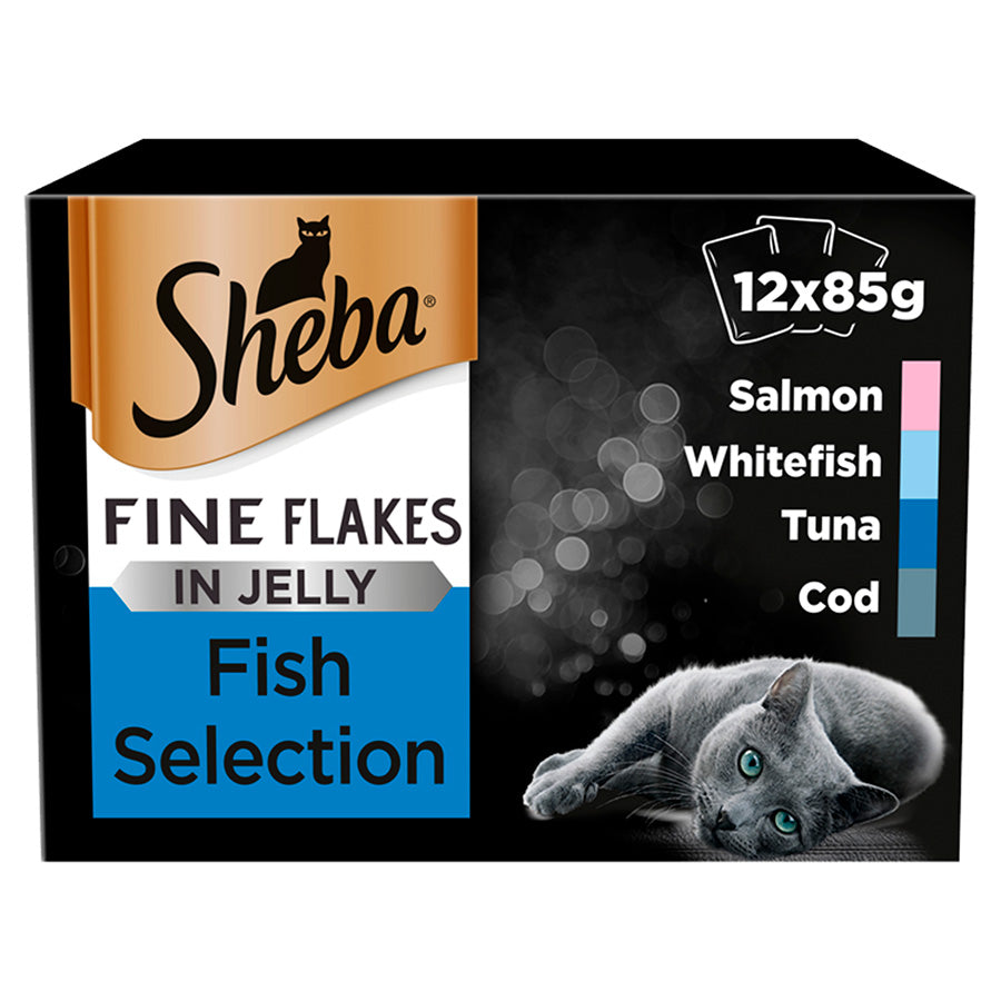 Sheba Fine Flakes Cat Pouches Fish Collection in Jelly ( 12 pack x 85g ) - 4 Packs