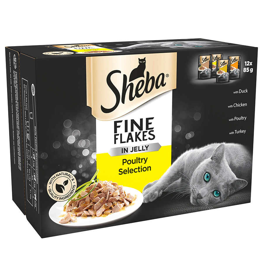 Sheba Fine Flakes Cat Pouches Poultry Collection in Jelly (12 Pack x 85g) - 4 Packs