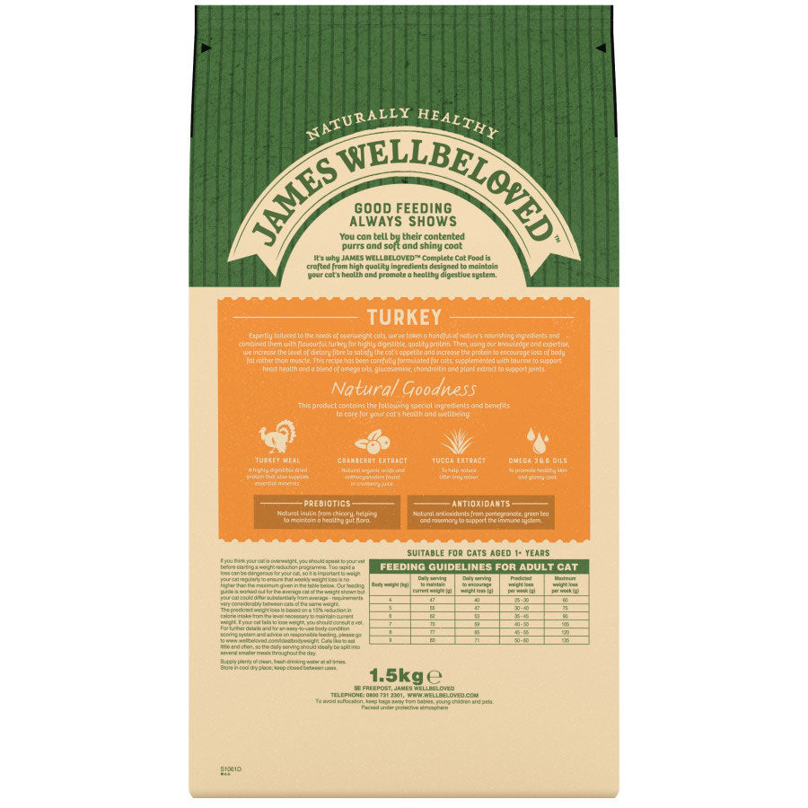 James Wellbeloved Light Adult Dry Cat Food Turkey - 1.5kg
