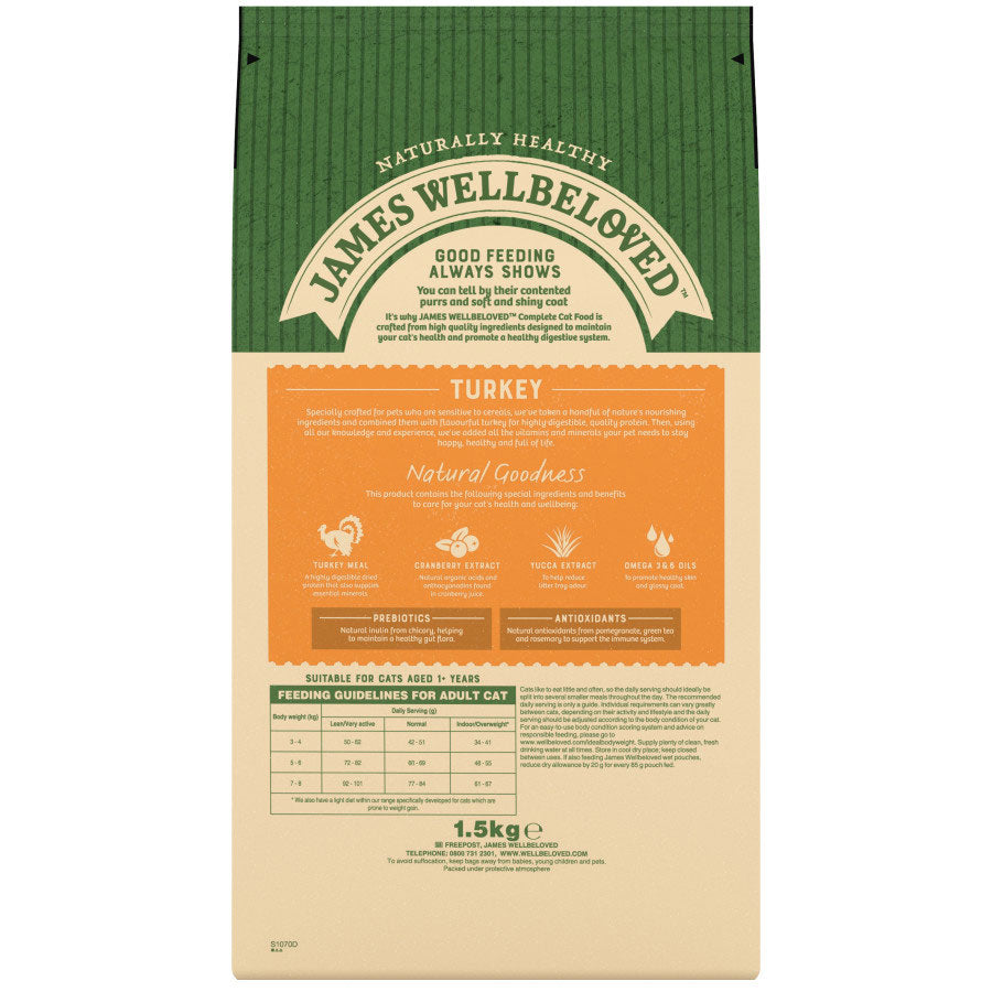 James Wellbeloved Grain Free Adult Dry Cat Food Turkey - 1.5kg