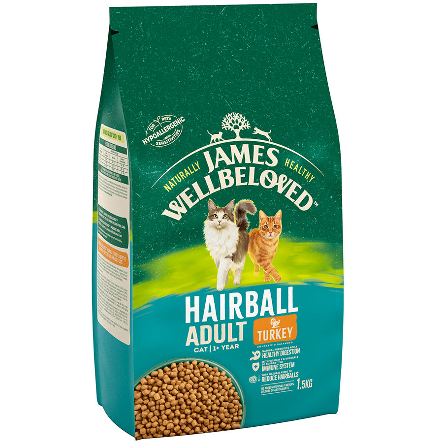 James Wellbeloved Hairball Adult Dry Cat Food Turkey - 1.5kg