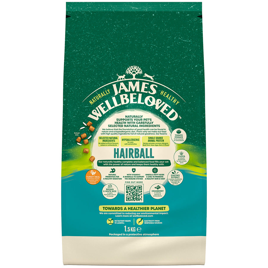 James Wellbeloved Hairball Adult Dry Cat Food Turkey - 1.5kg