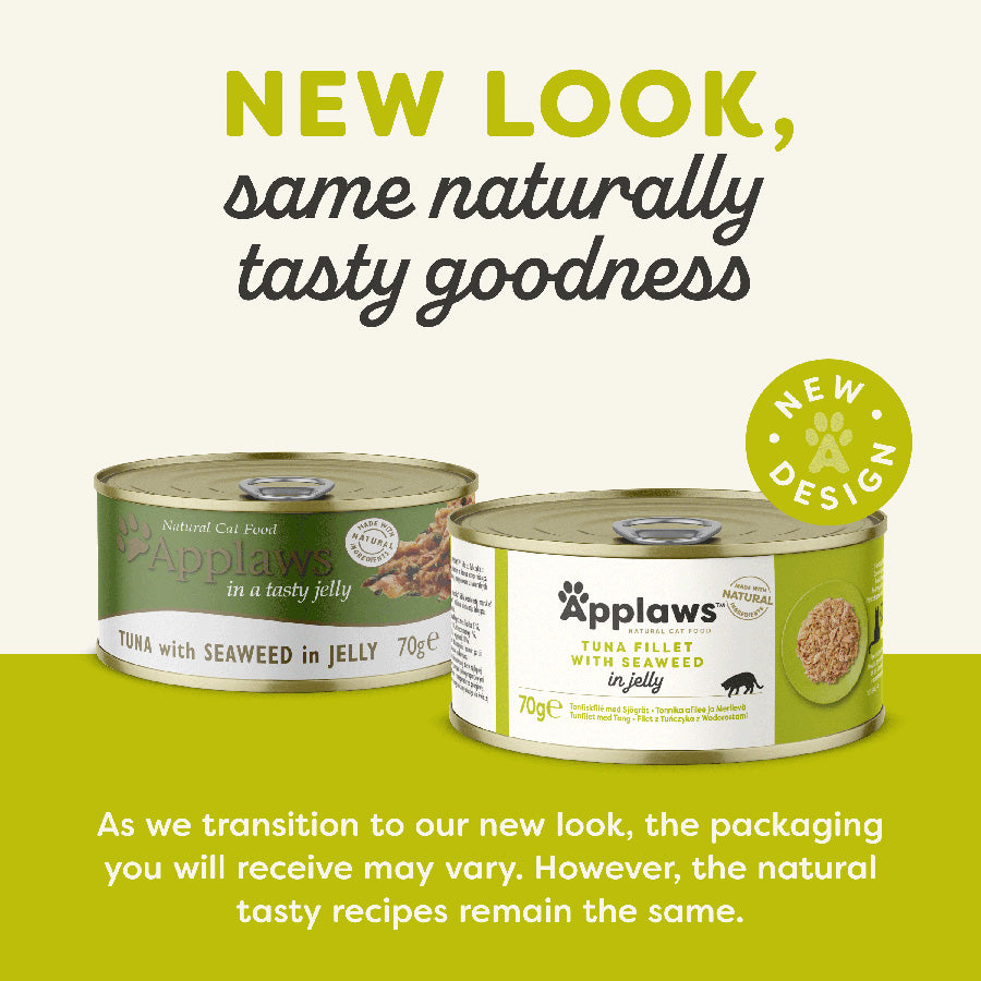 Applaws Natural Wet Adult Cat Food Tuna Fillet with Seaweed in Jelly - 70g × 24 tins