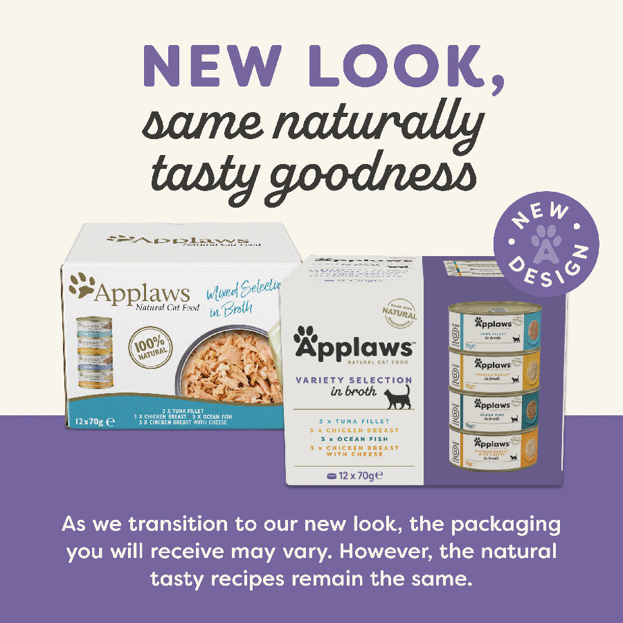 Applaws Natural Wet Adult Cat Food Variety Pack in Broth – 12x70g Tins
