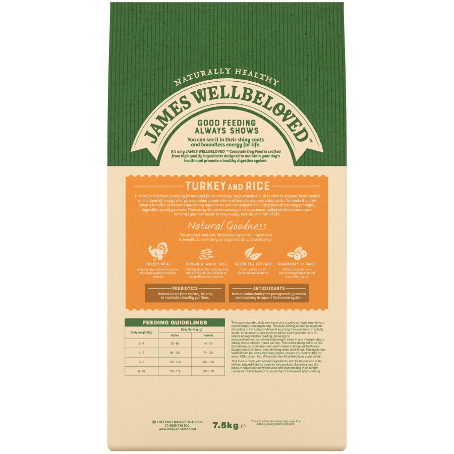 James Wellbeloved Senior Small Breed Dry Dog Food Turkey & Rice - 1.5kg