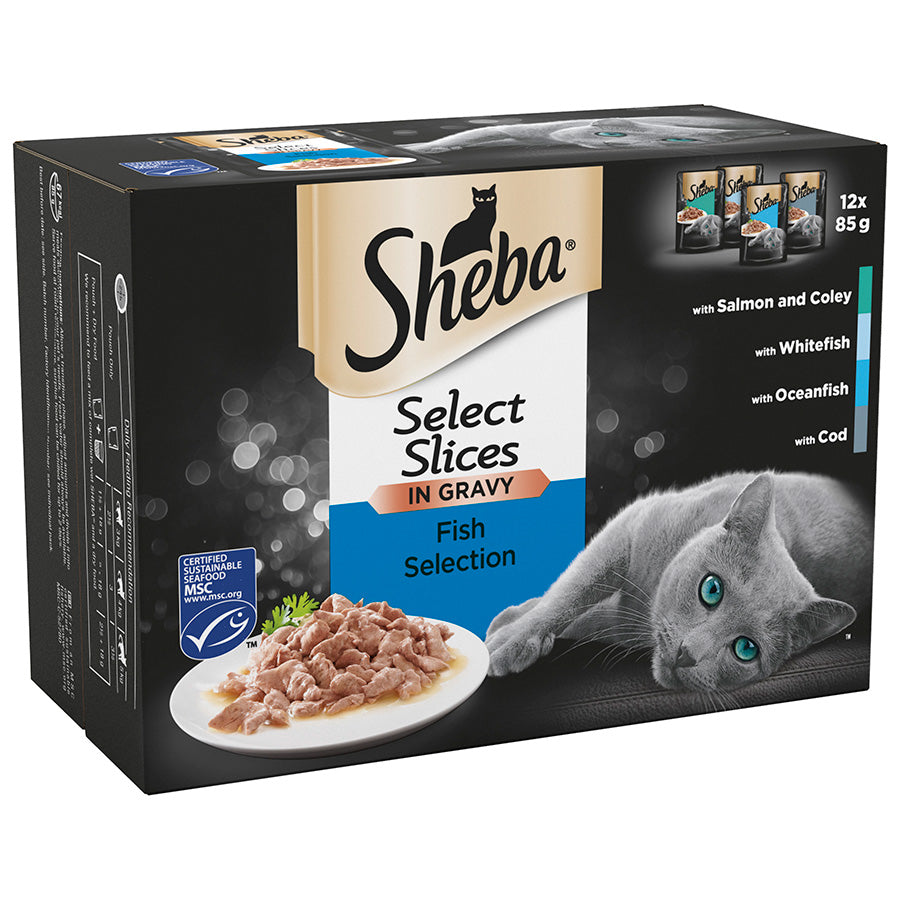 Sheba Select Slices Cat Pouches Fish Collection in Gravy ( 12pk x 85g ) x 4