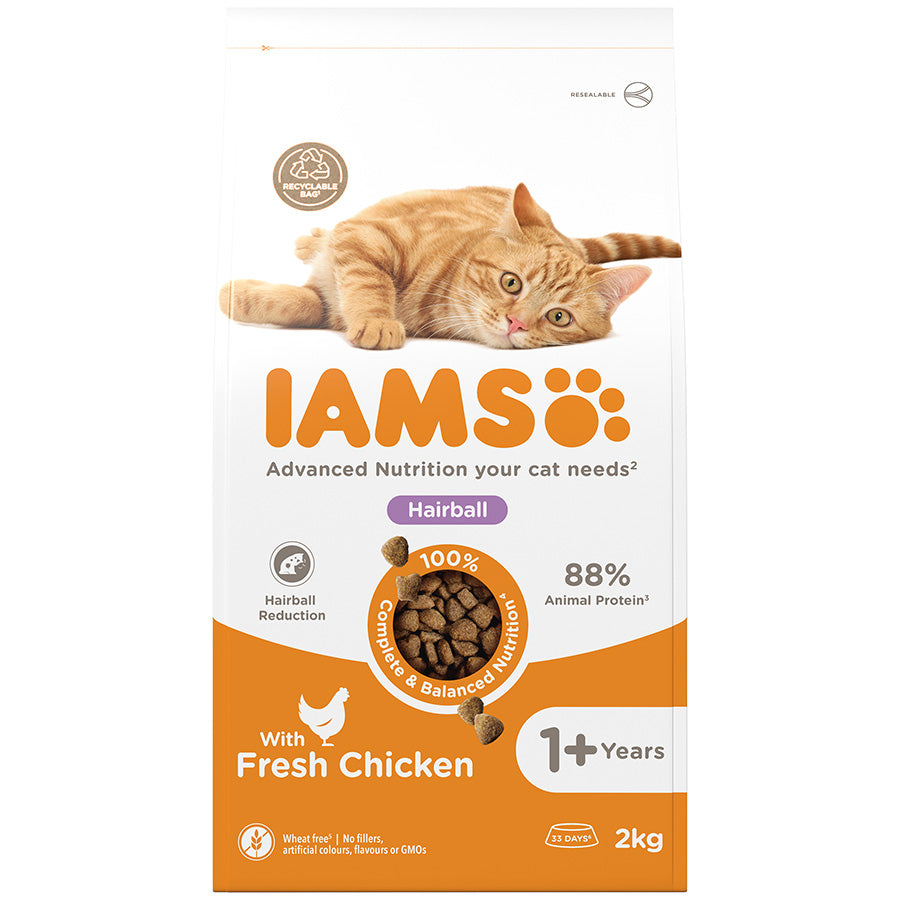 IAMS Hairball Dry Cat Food Chicken ( 2kg x 2 )