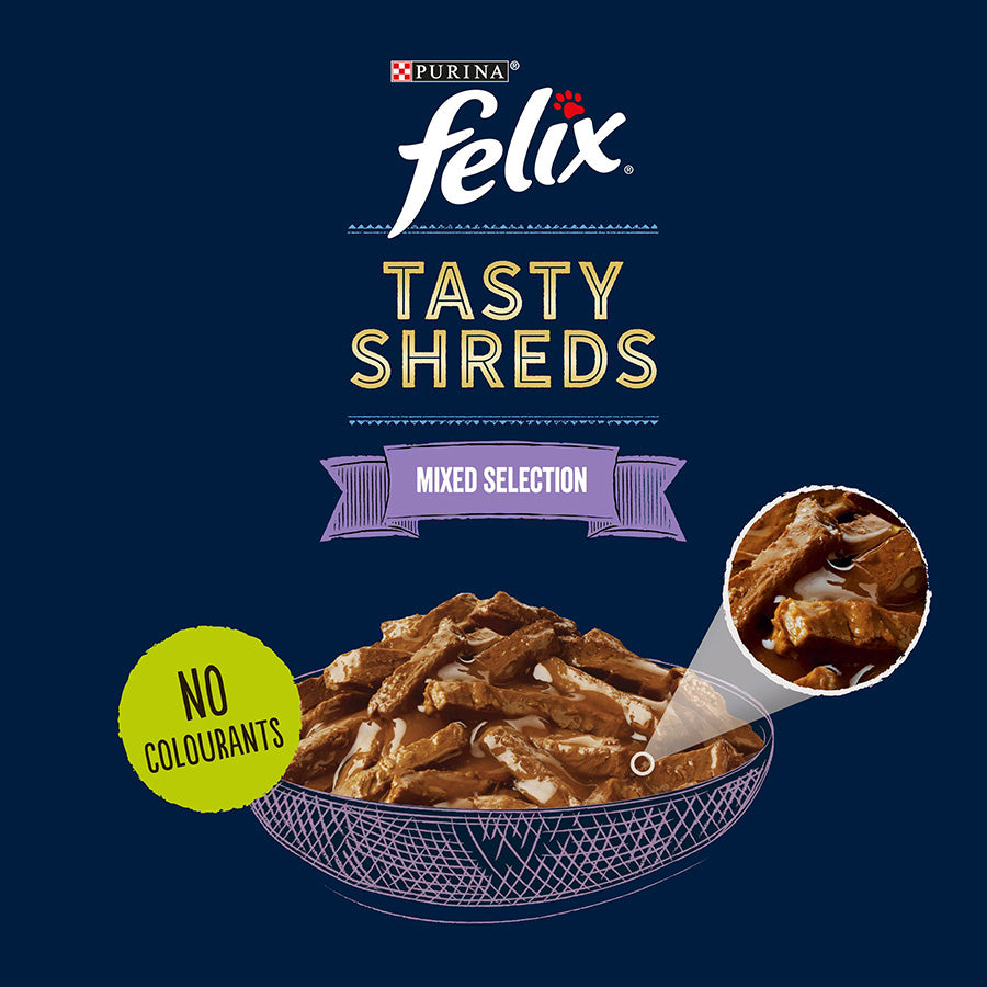 Felix Tasty Shreds Mixed Selection in Gravy Wet Cat Food 40pk × 80g