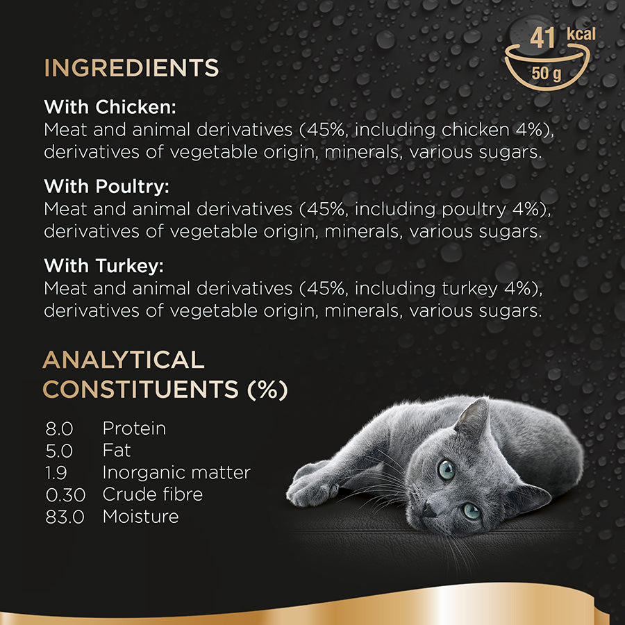 Sheba Fresh & Fine Wet Cat Food Pouches Poultry in Gravy (15pc x 50g) - 3 Packs