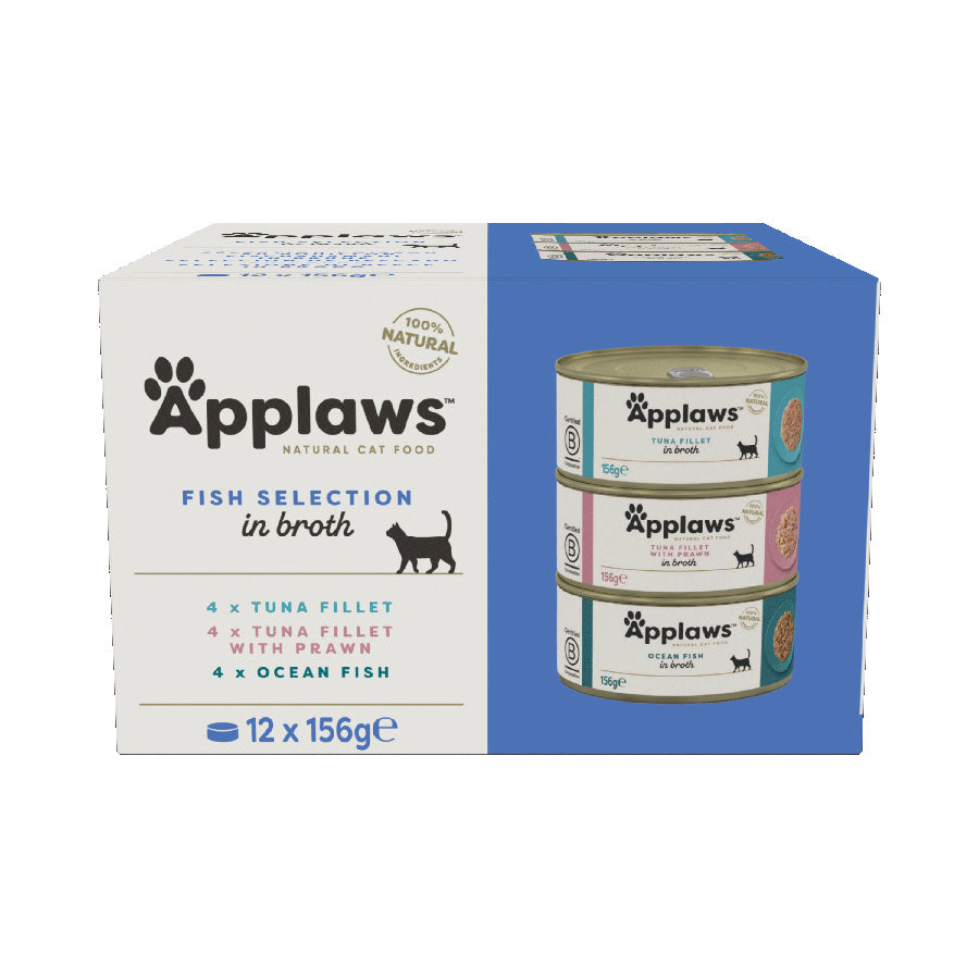 Applaws Natural Wet Adult Cat Food Fish Selection in Broth 12x156g Tins