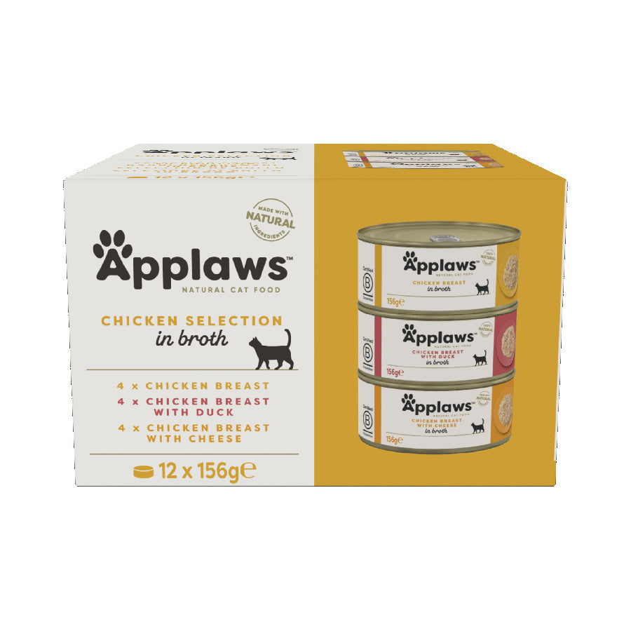 Applaws Chicken Selection in Broth – Natural Wet Adult Cat Food - ( 12x156g ) Tins