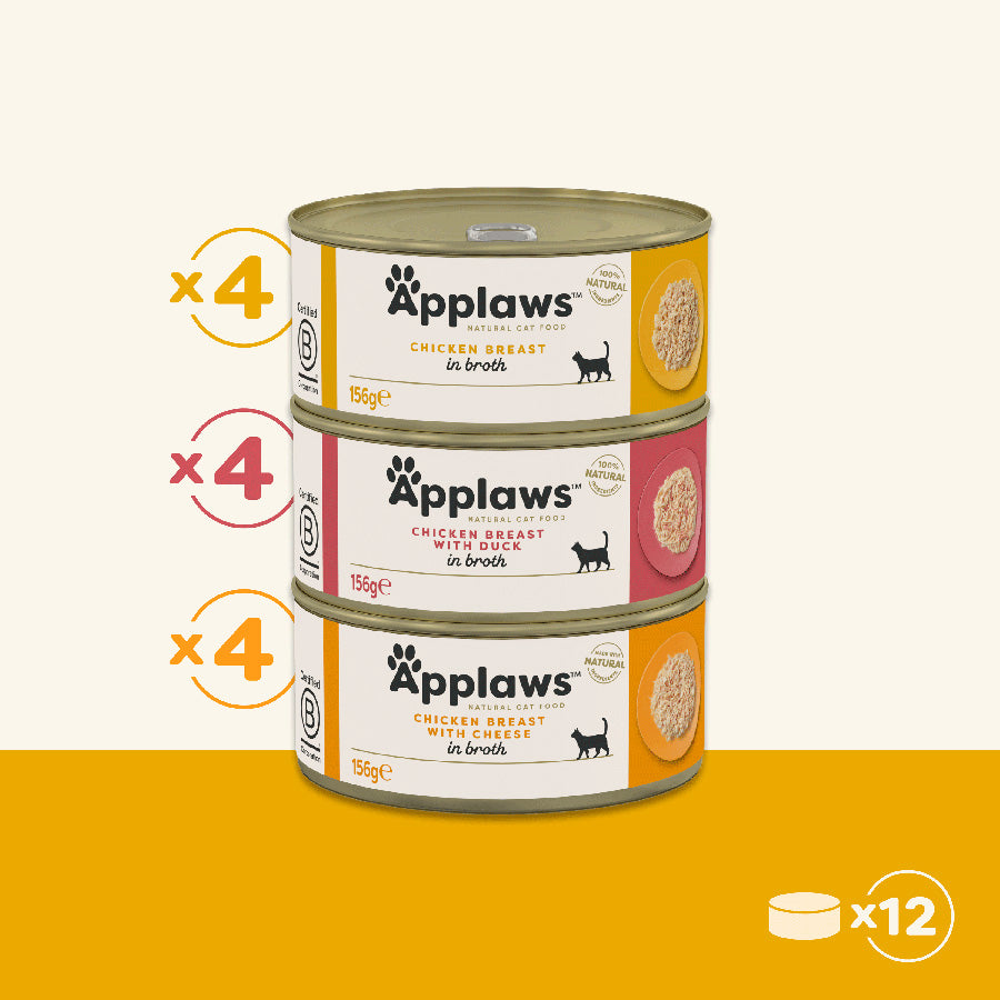 Applaws Chicken Selection in Broth – Natural Wet Adult Cat Food - ( 12x156g ) Tins