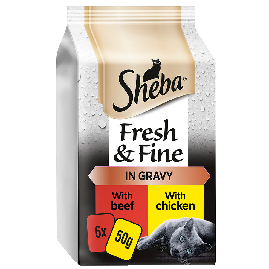 Sheba Fresh & Fine Wet Cat Food Pouches Beef & Chicken in Gravy ( 6x50g ) x 8 Packs