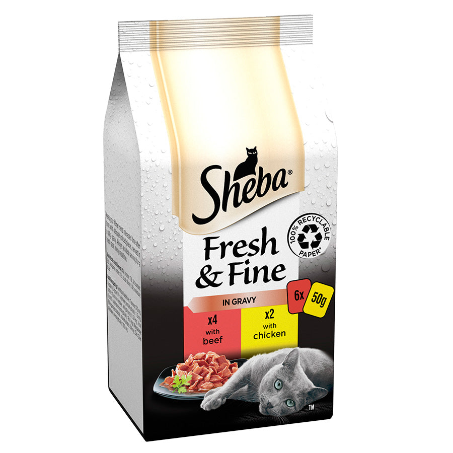 Sheba Fresh & Fine Wet Cat Food Pouches Beef & Chicken in Gravy ( 6x50g ) x 8 Packs