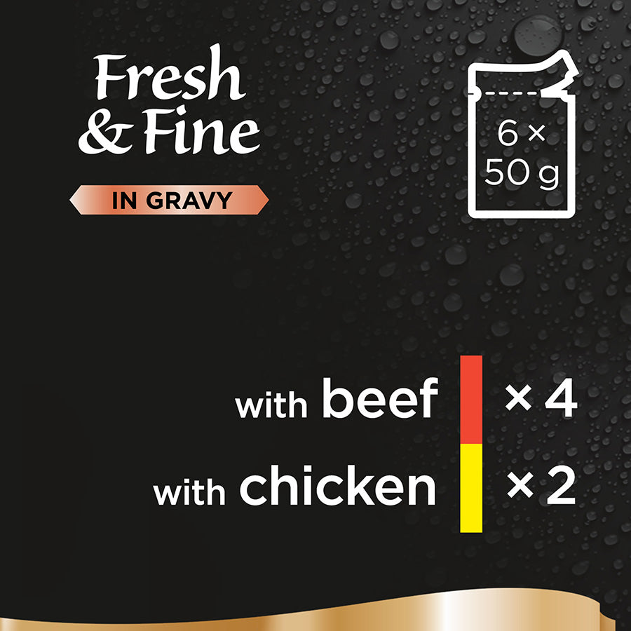 Sheba Fresh & Fine Wet Cat Food Pouches Beef & Chicken in Gravy ( 6x50g ) x 8 Packs