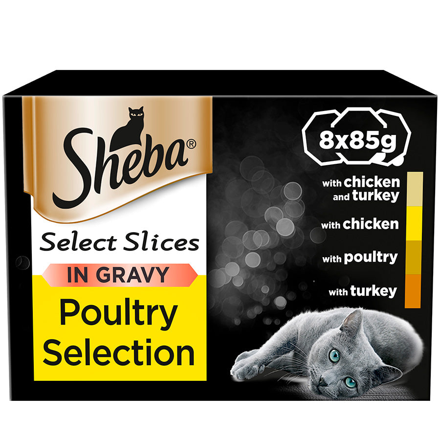 Sheba Select Slices Cat Trays Poultry Collection in Gravy ( 8 Pck × 85g ) - 4 Packs