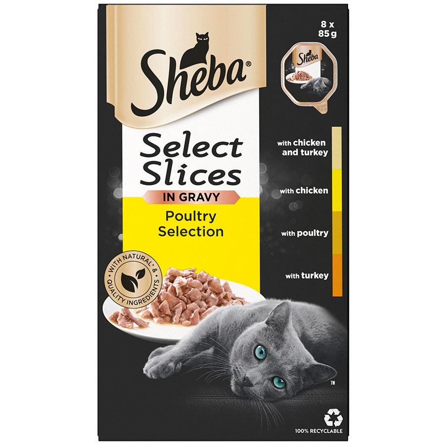 Sheba Select Slices Cat Trays Poultry Collection in Gravy ( 8 Pck × 85g ) - 4 Packs