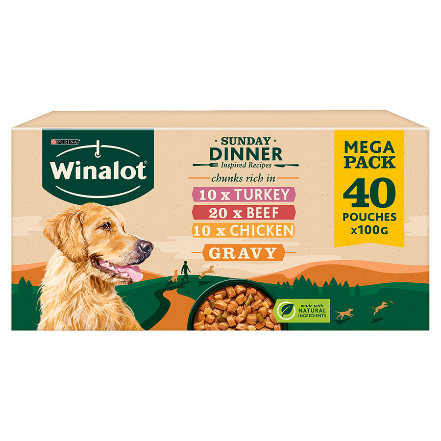 Winalot Sunday Dinner Dog Food Pouches Mixed in Gravy 40 Pack, 100g