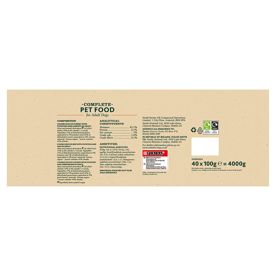 Winalot Sunday Dinner Dog Food Pouches Mixed in Gravy 40 Pack, 100g