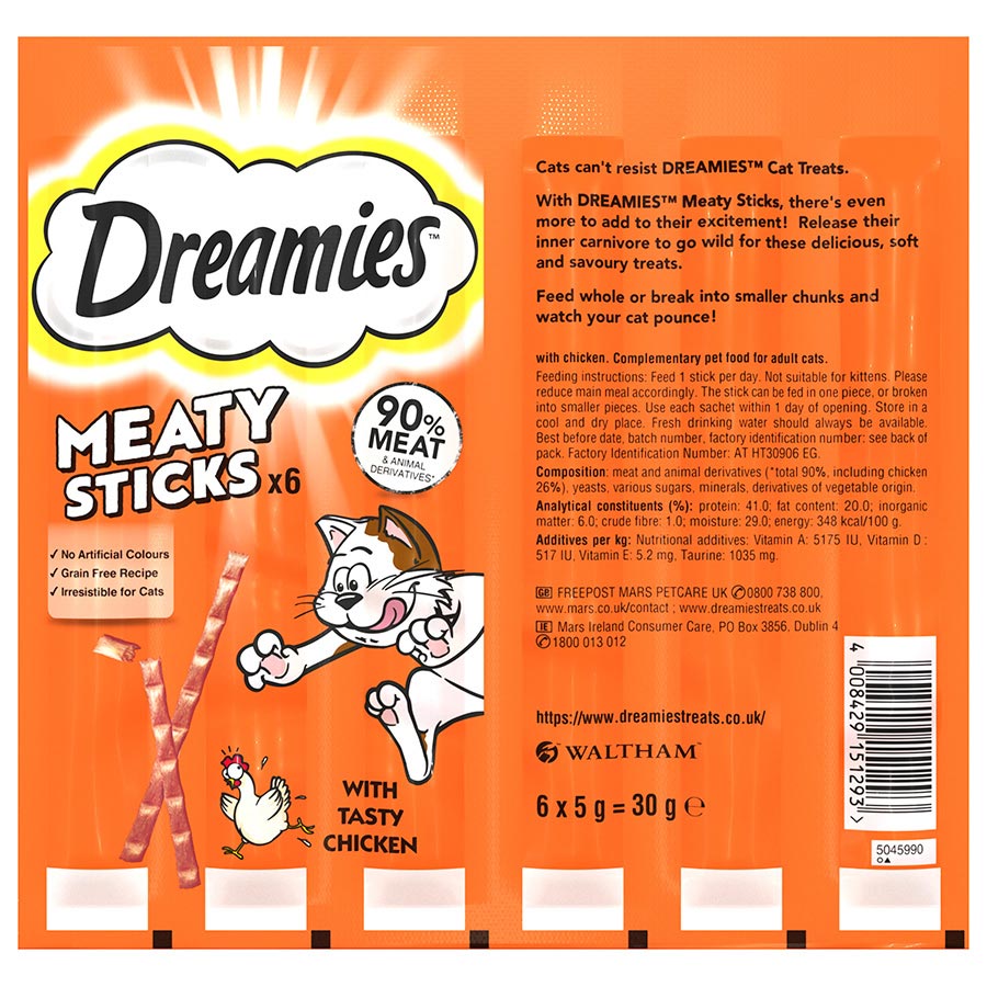 Dreamies Meaty Sticks Adult Cat Treats with Tasty Chicken (30g x 14)