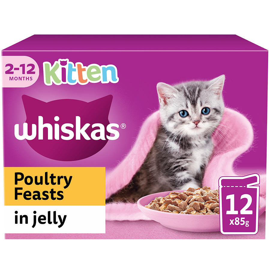 Whiskas Kitten Poultry Feasts Wet Cat Food Pouches in Jelly - (12 × 4 = 48 pack)