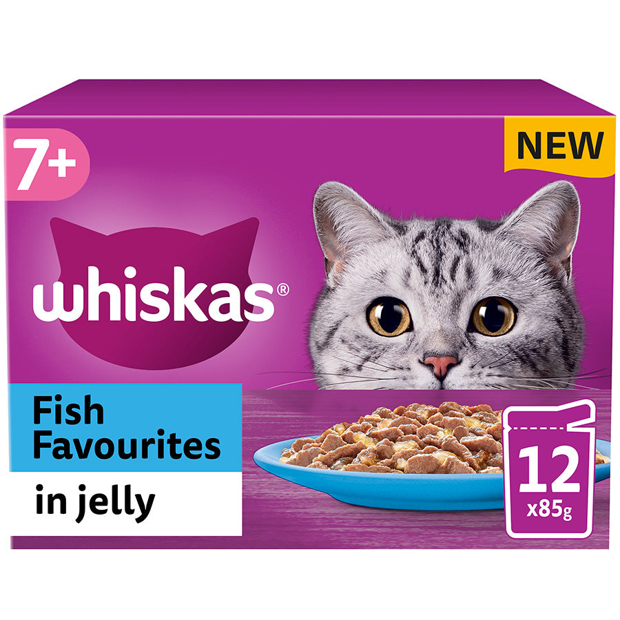 Whiskas 7+ Senior Wet Cat Food Fish Favourites in Jelly, (12 x 85g) x 4